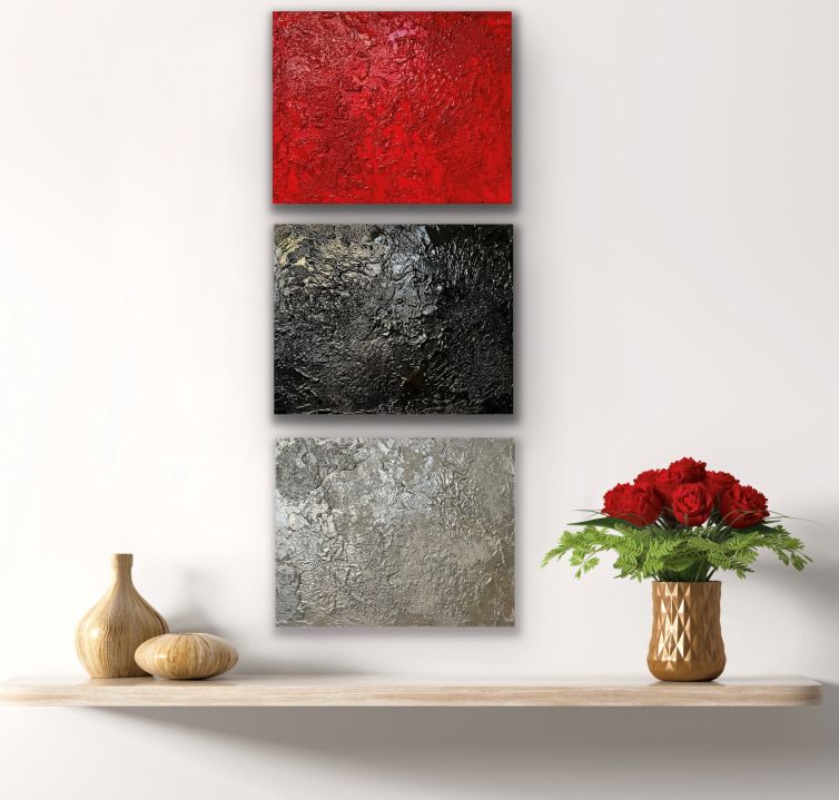 Red Black White Triptych by JRO ART